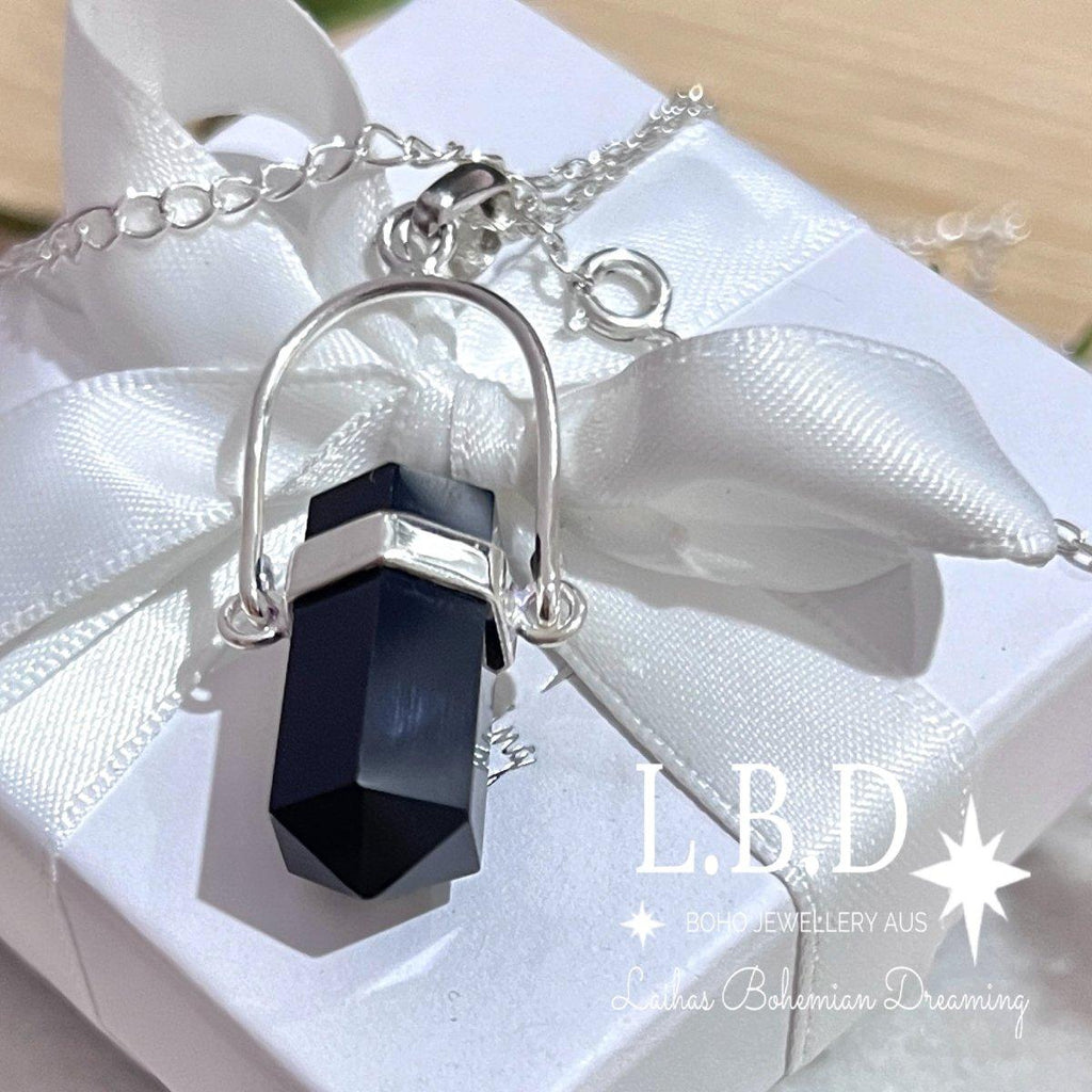 Laihas Large Crystal Kindness Black Onyx Necklace- Long Crystal Necklace