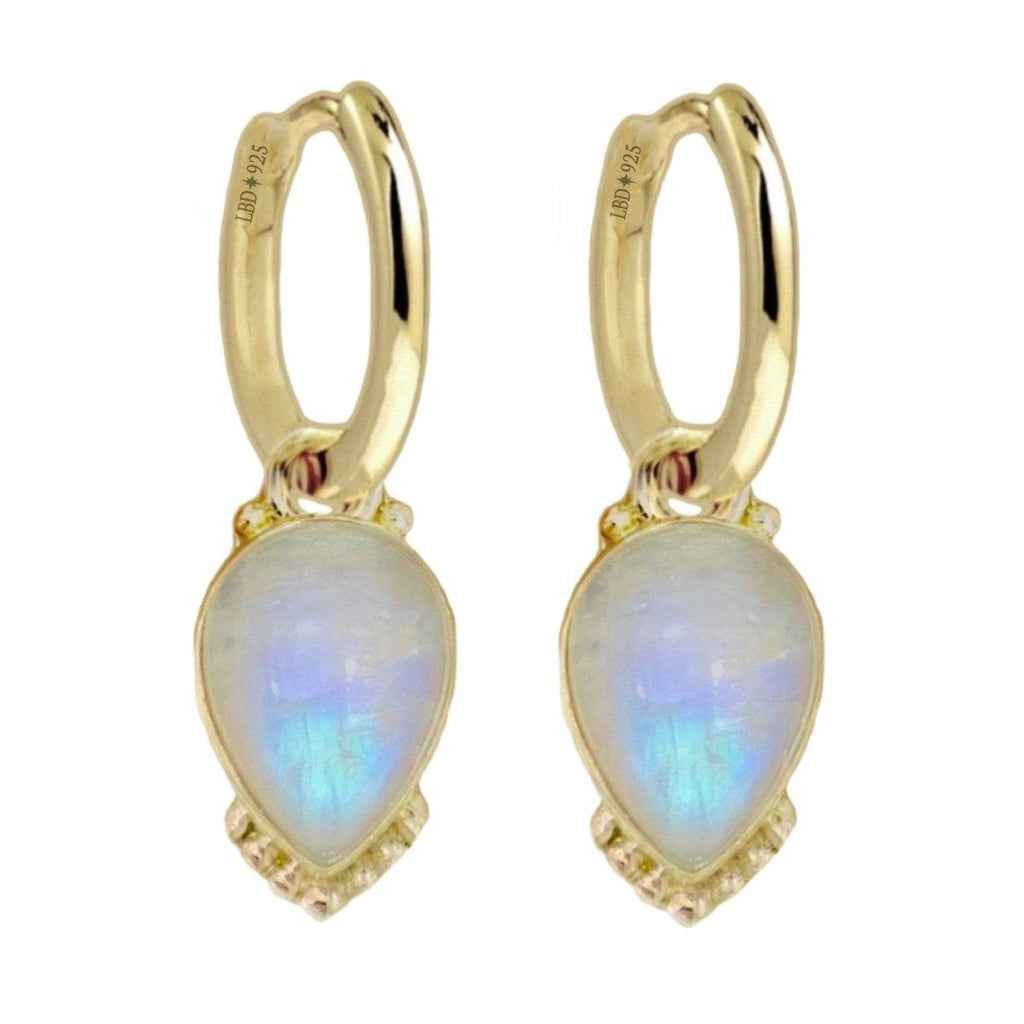 Laihas Large Raindrop Peaceful Solitude Gold Moonstone Hoop Earrings