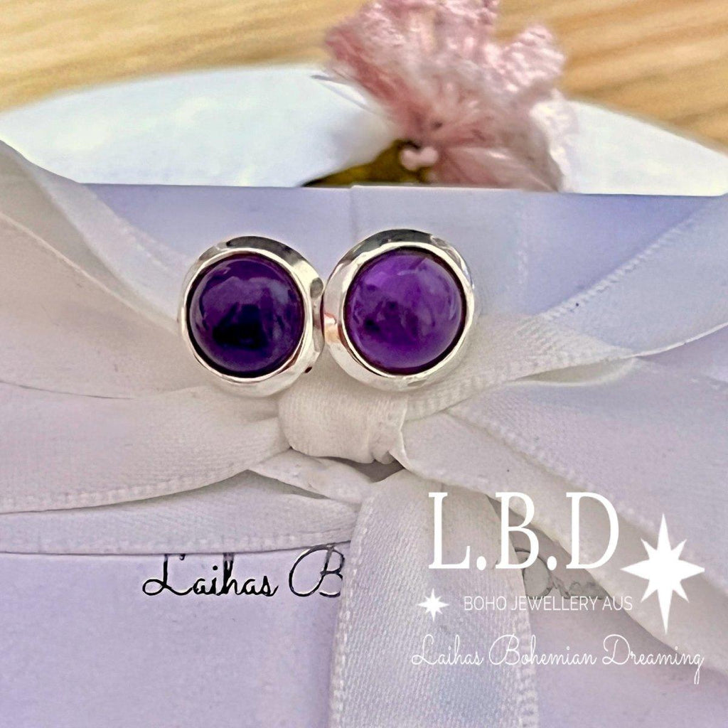 Laihas Large Round Classic Chic Amethyst Stud Earrings