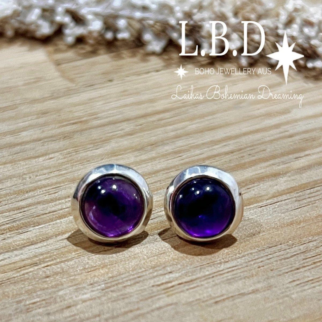 Laihas Large Round Classic Chic Amethyst Stud Earrings