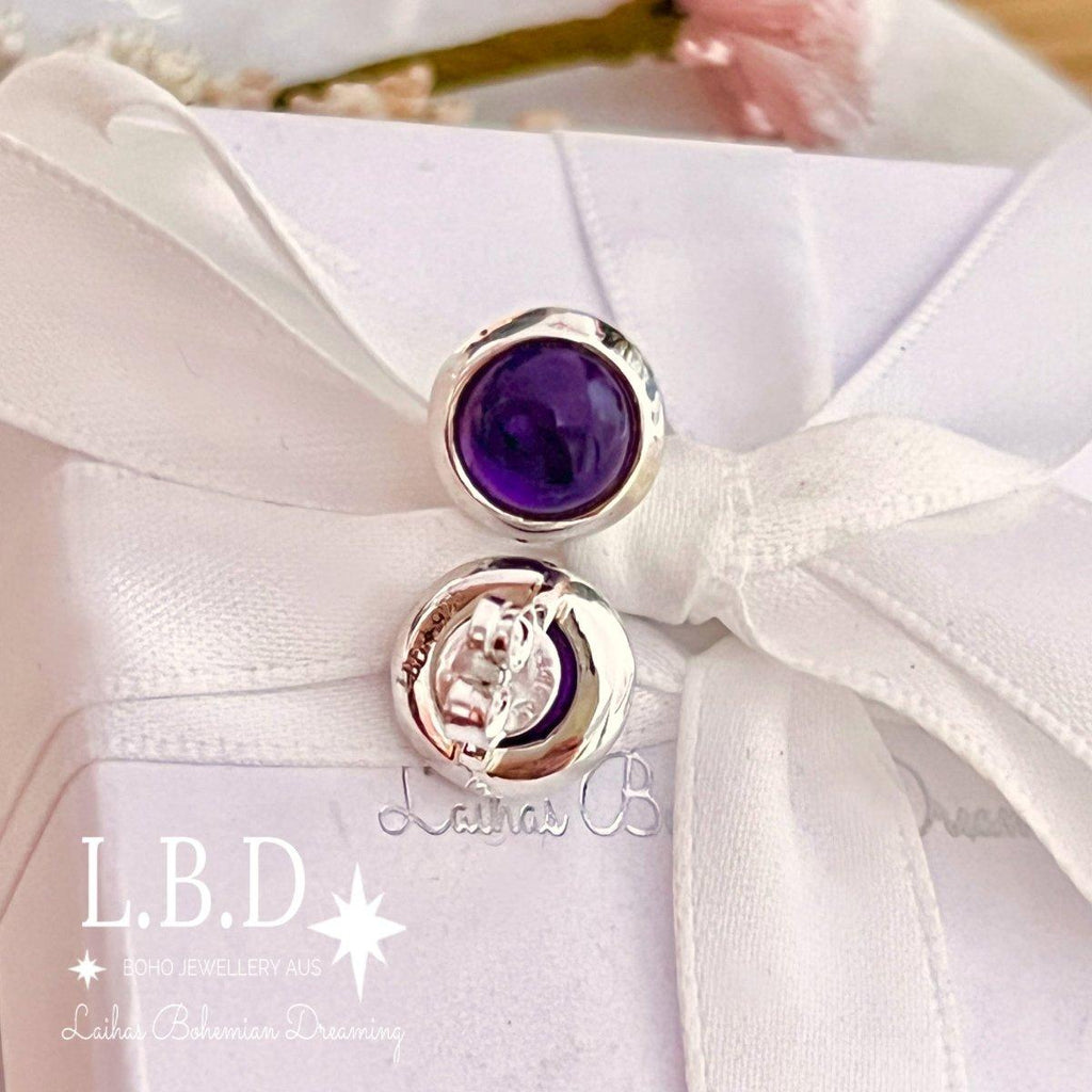 Laihas Large Round Classic Chic Amethyst Stud Earrings