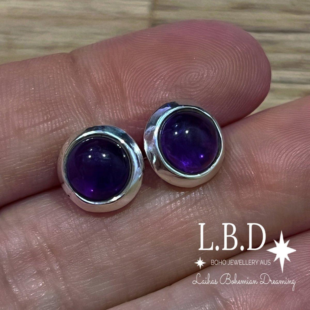 Laihas Large Round Classic Chic Amethyst Stud Earrings