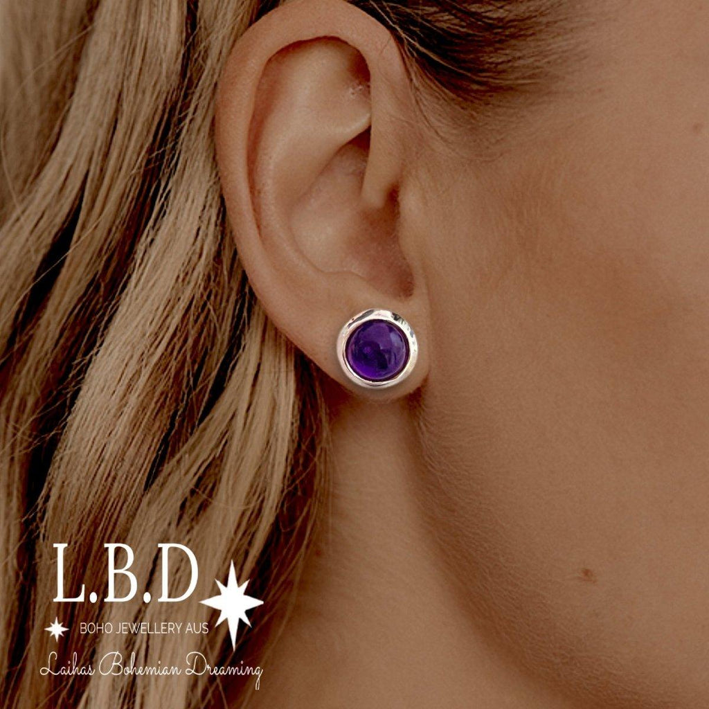 Laihas Large Round Classic Chic Amethyst Stud Earrings