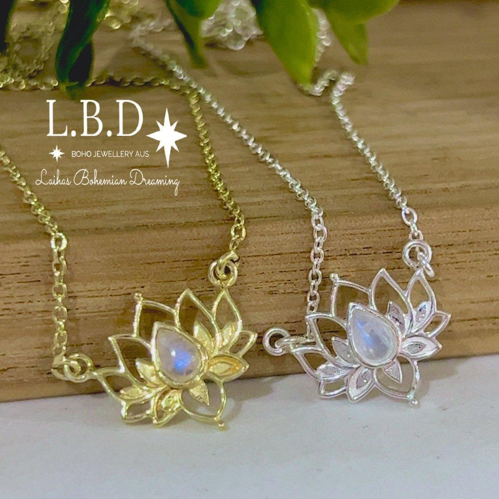 Laihas Lotus Flower Choker Style Moonstone Necklace-Gold