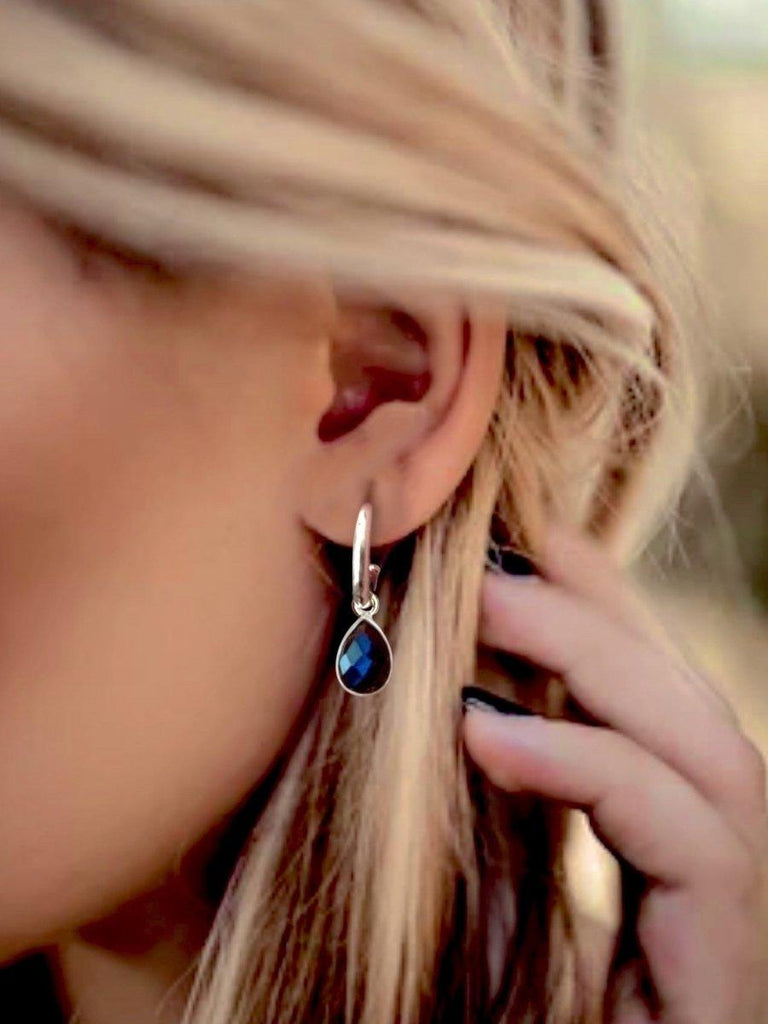 Laihas Mini ‘Bell’ Raindrop Labradorite Hoop Earrings