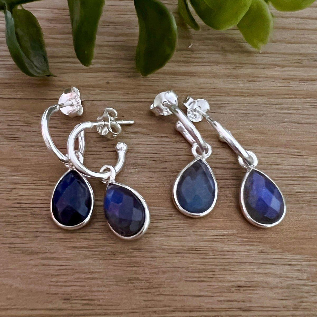 Laihas Mini ‘Bell’ Raindrop Labradorite Hoop Earrings