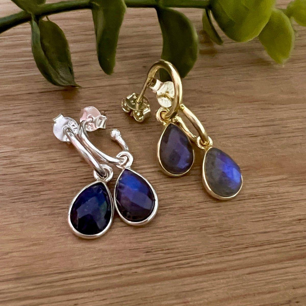 Laihas Mini ‘Bell’ Raindrop Labradorite Hoop Earrings