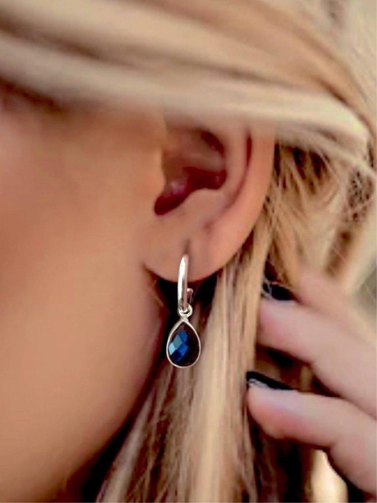 Laihas Mini ‘Bell’ Raindrop Labradorite Hoop Earrings