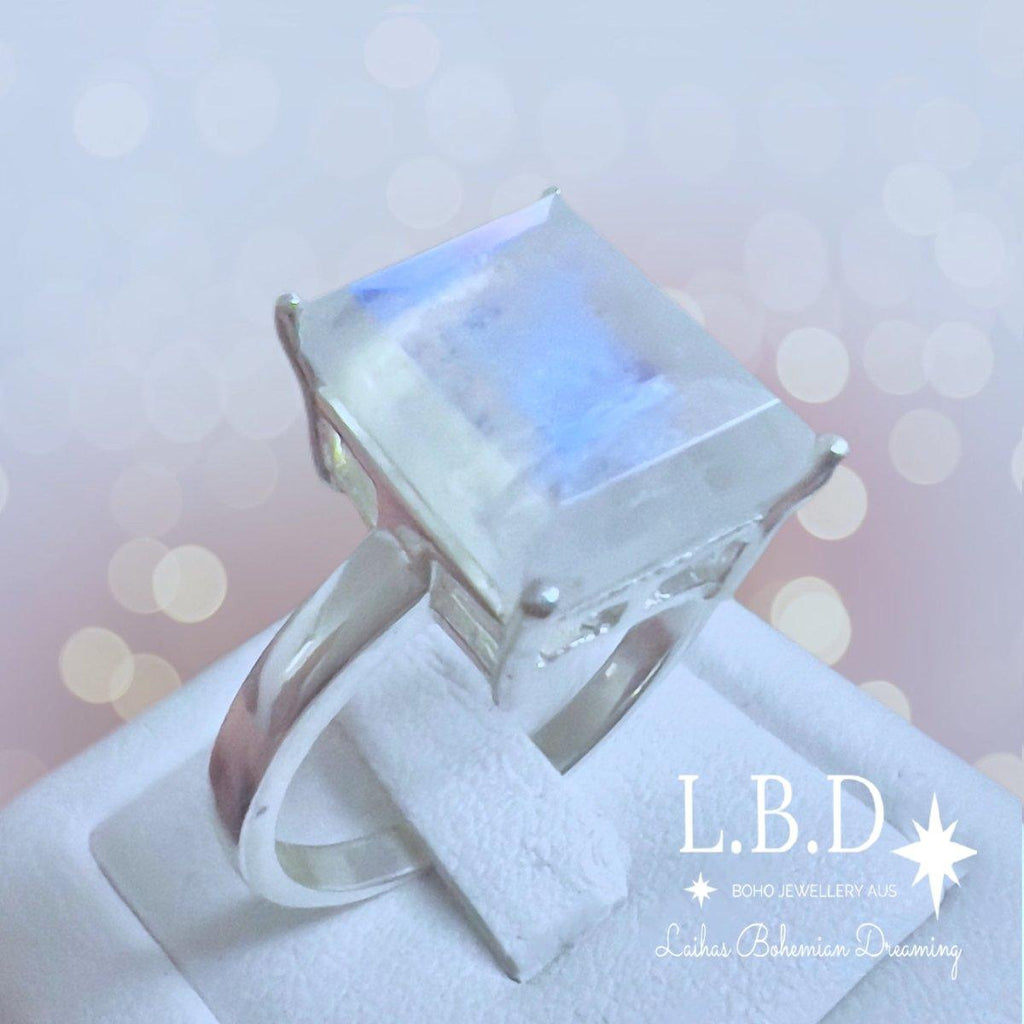 Laihas Miraculous Emerald Cut Crystal Moonstone Ring