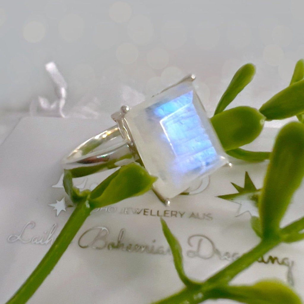 Laihas Miraculous Emerald Cut Crystal Moonstone Ring