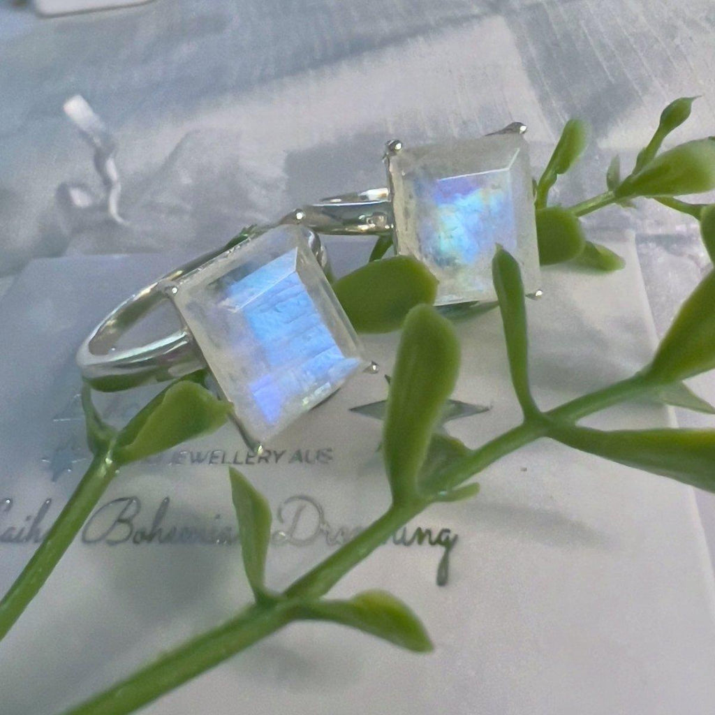 Laihas Miraculous Emerald Cut Crystal Moonstone Ring