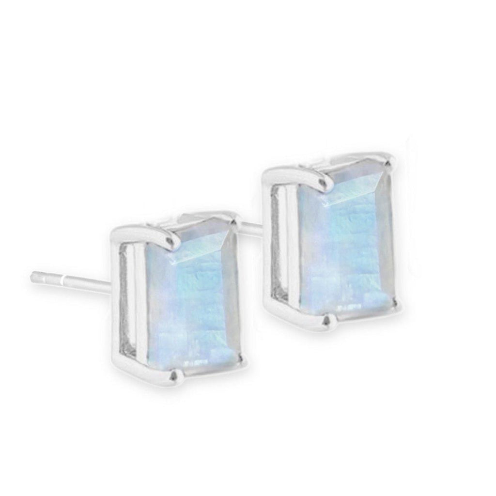 Laihas Miraculous Emerald Cut Moonstone Stud Earrings