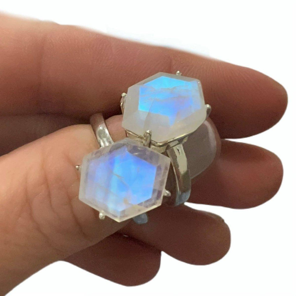 Laihas Miraculous Hexagon Crystal Gold Moonstone Ring