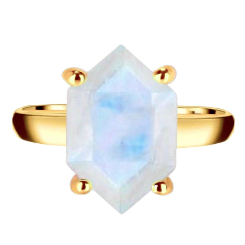 Laihas Miraculous Hexagon Crystal Gold Moonstone Ring