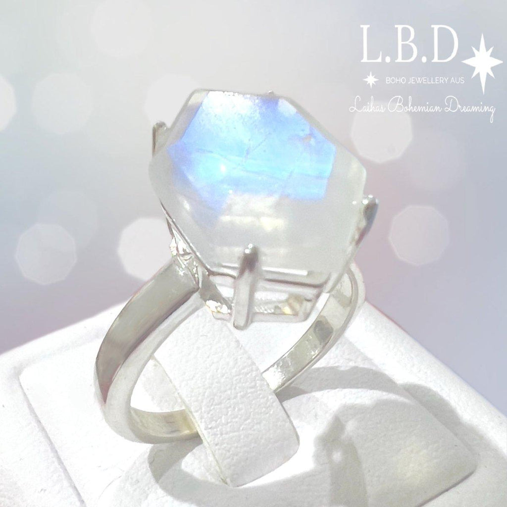 Laihas Miraculous Hexagon Crystal Moonstone Ring