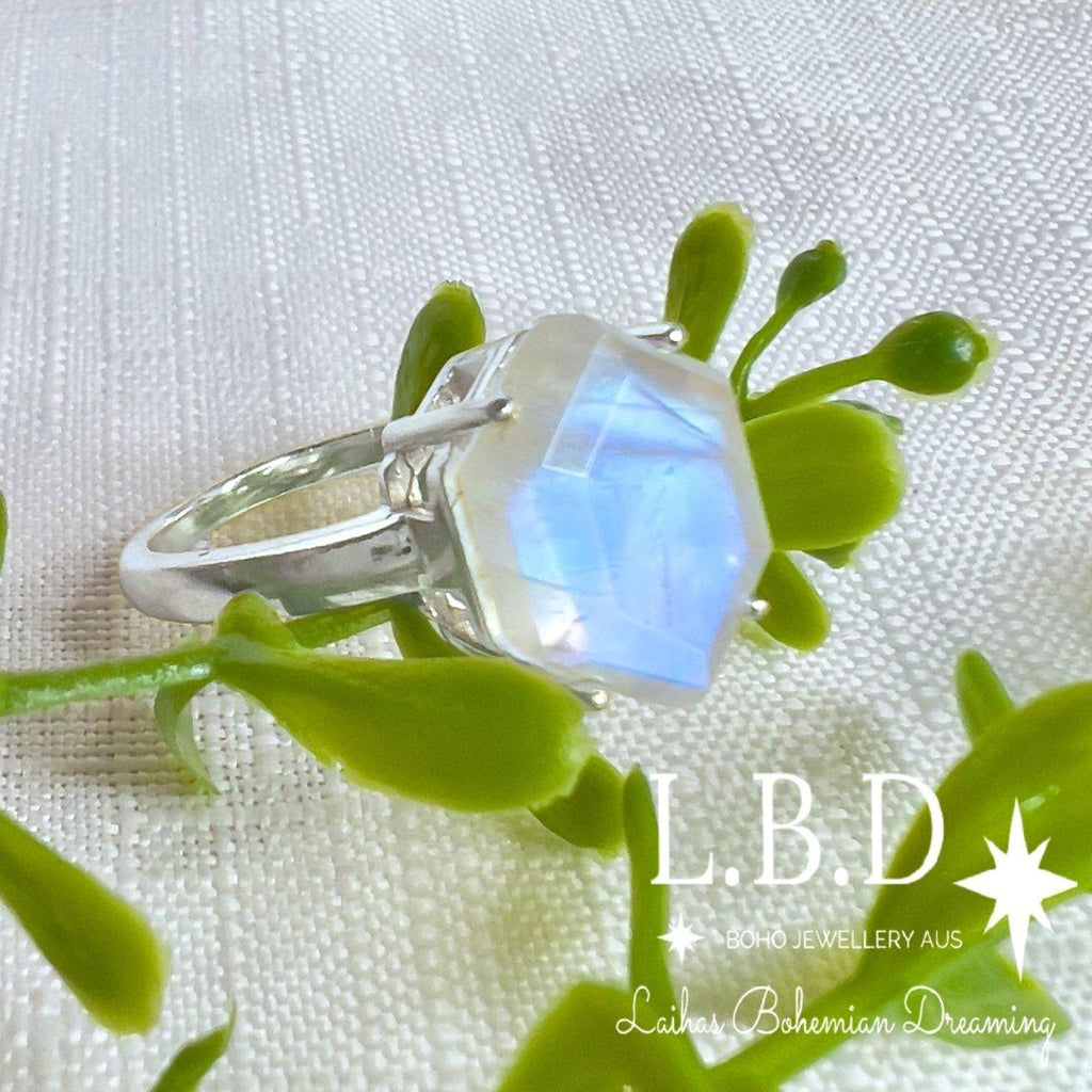 Laihas Miraculous Hexagon Crystal Moonstone Ring