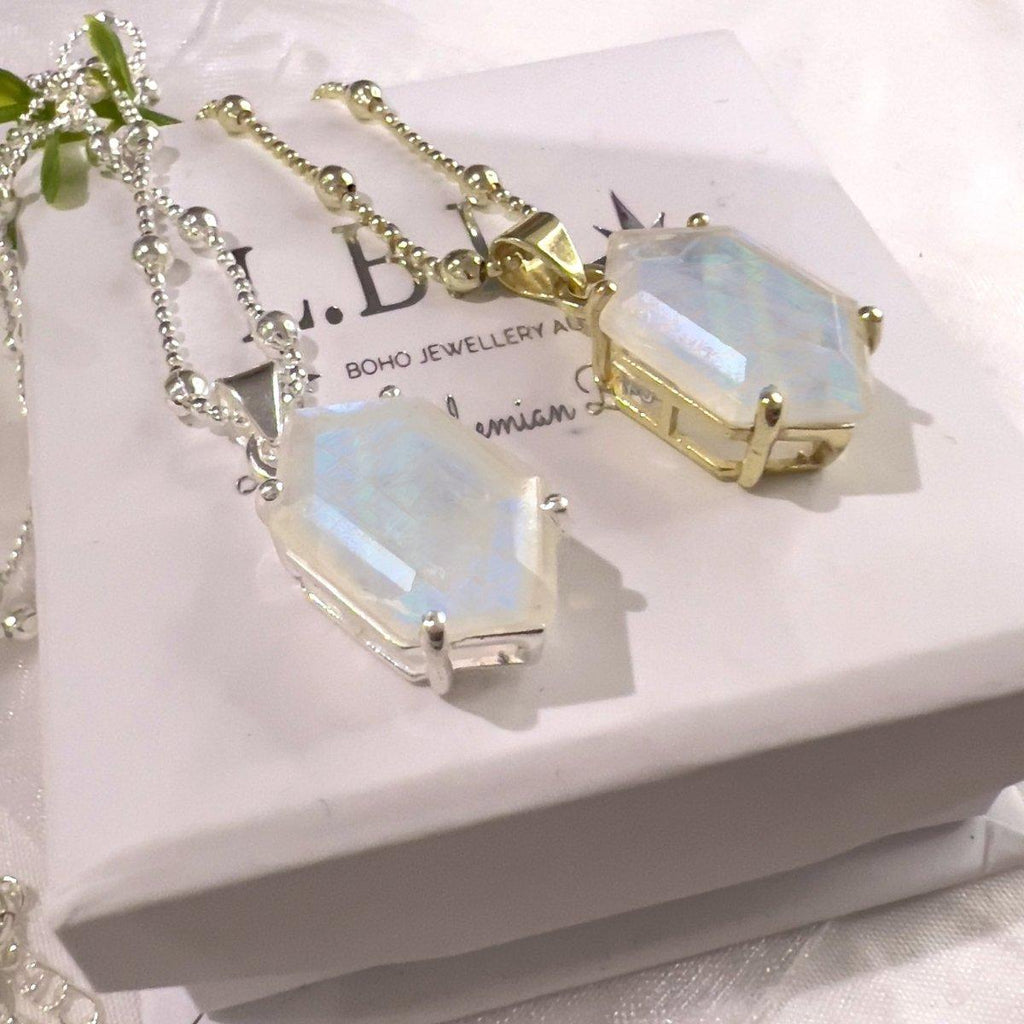 Laihas Miraculous Hexagon Gold Moonstone Necklace