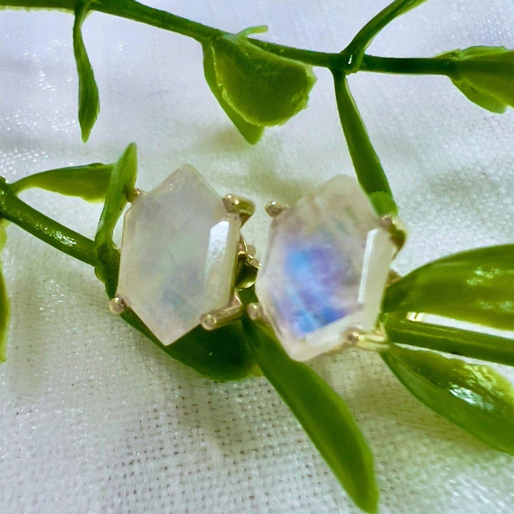 Laihas Miraculous Hexagon Moonstone Gold Stud Earrings