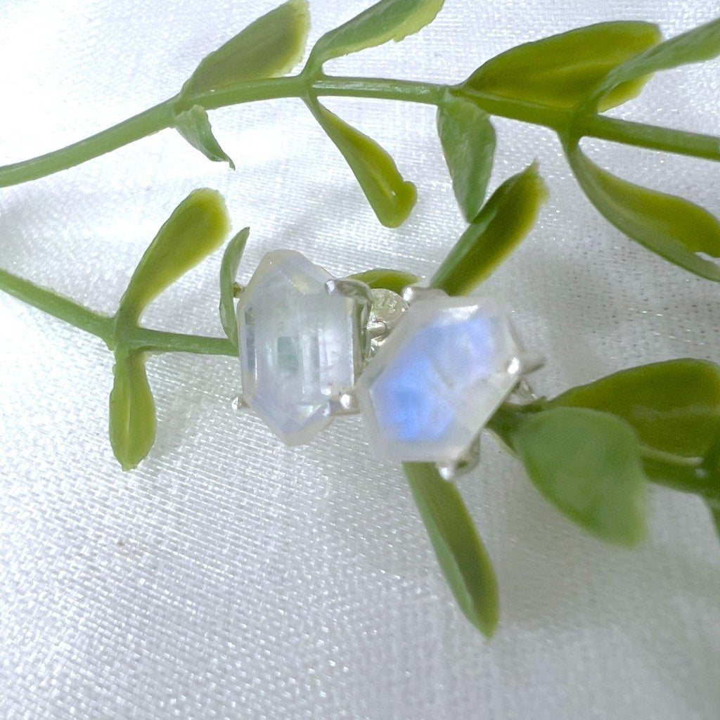 Laihas Miraculous Hexagon Moonstone Stud Earrings