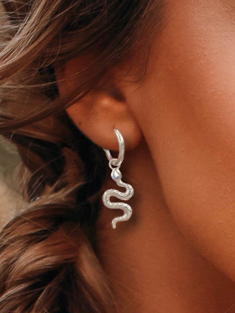 Laihas New Beginnings Moonstone Snake Hoop Earrings.