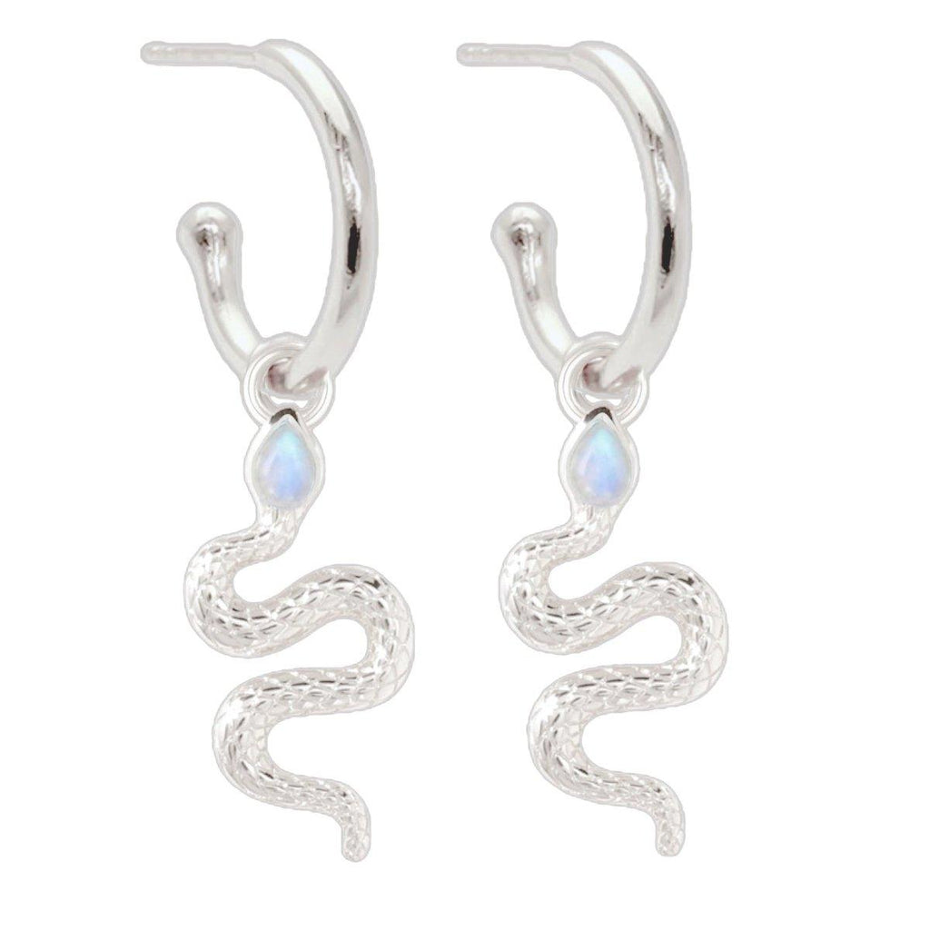 Laihas New Beginnings Moonstone Snake Hoop Earrings.