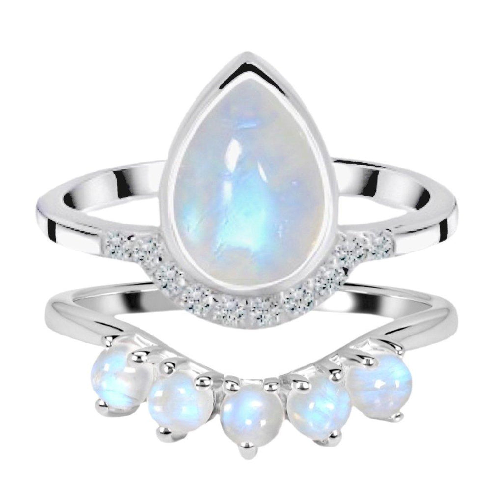 Laihas Over The Rainbow Topaz and Moonstone Rings- Twin Ring Set