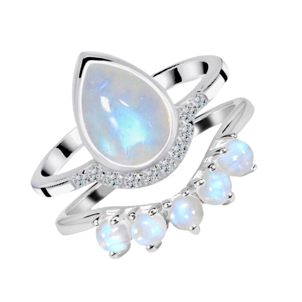 Laihas Over The Rainbow Topaz and Moonstone Rings- Twin Ring Set