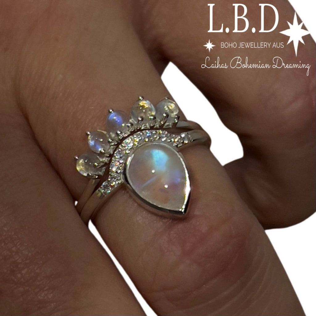 Laihas Over The Rainbow Topaz and Moonstone Rings- Twin Ring Set