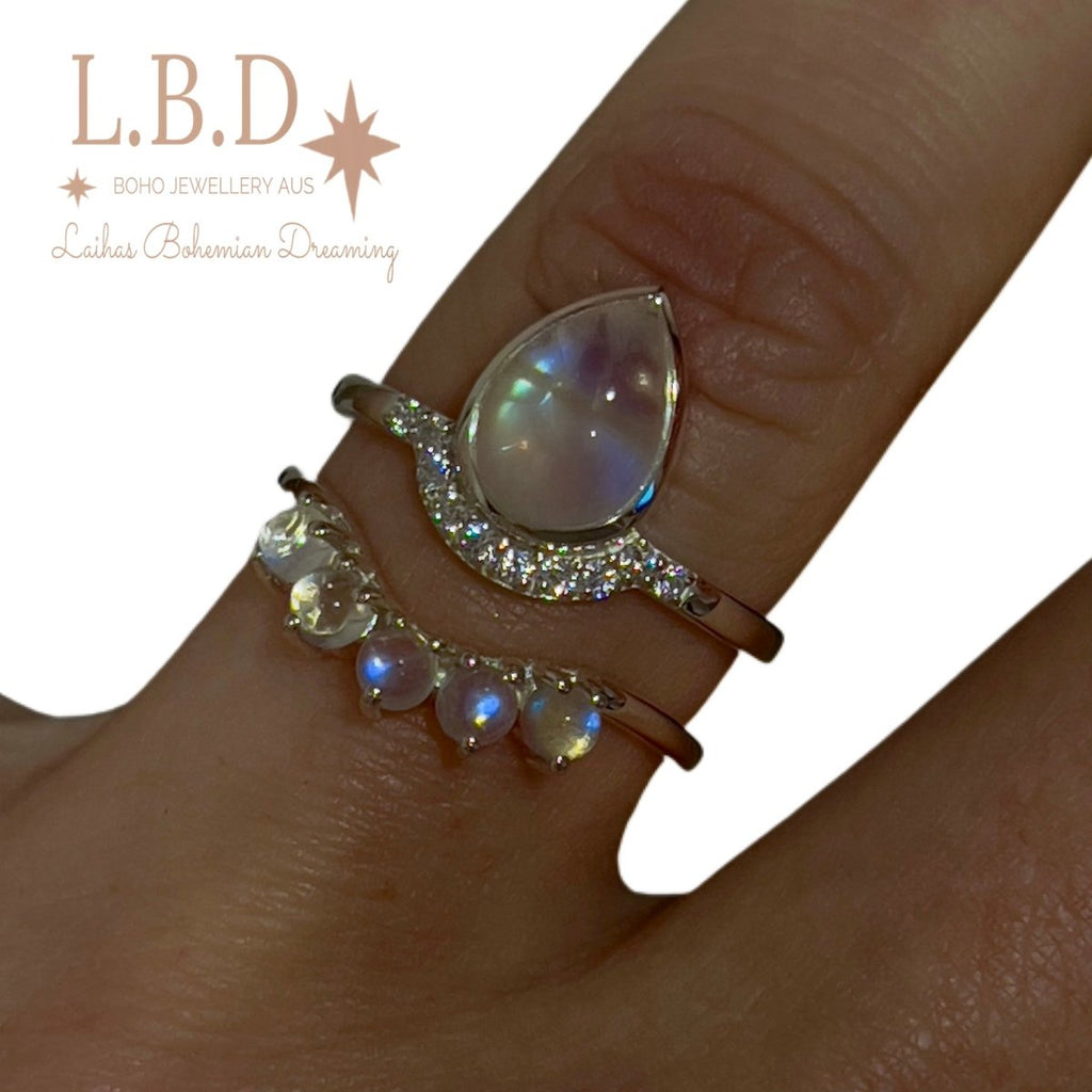 Laihas Over The Rainbow Topaz and Moonstone Rings- Twin Ring Set