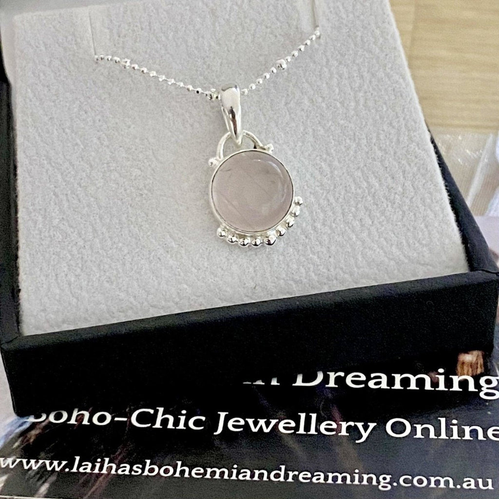 Laihas Peaceful Solitude Round Rose Quartz Necklace