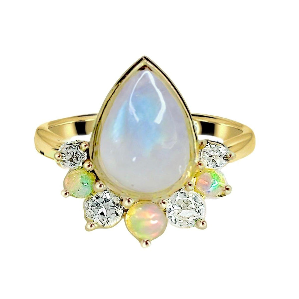 Laihas Premium Ballerina Gold Topaz, Opal and Moonstone Ring