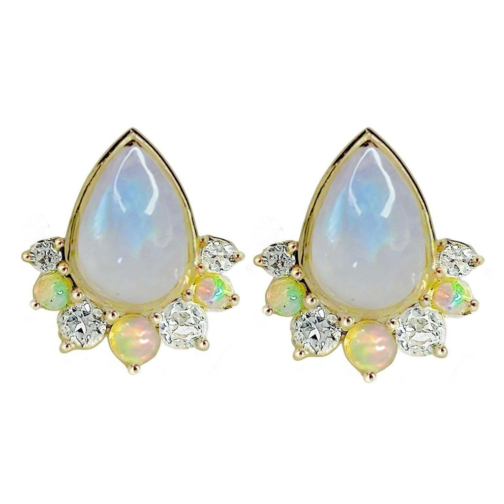Laihas Premium Ballerina Gold Topaz, Opal and Moonstone Stud Earrings