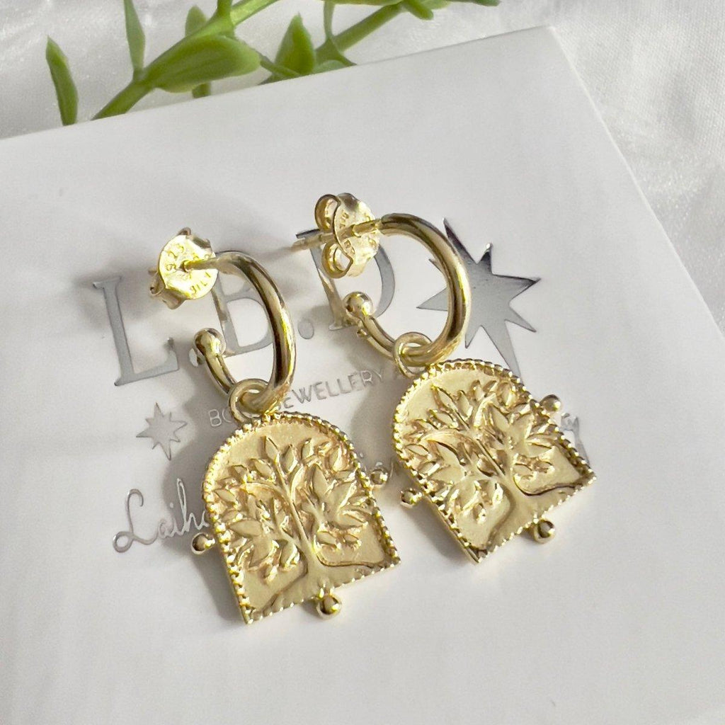 Laihas Premium Gold Tree Of Life Hoop Earrings