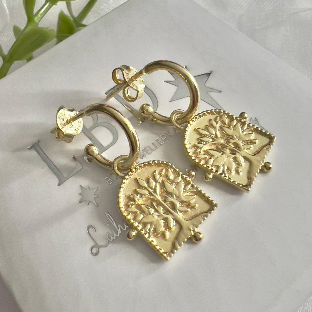 Laihas Premium Gold Tree Of Life Hoop Earrings