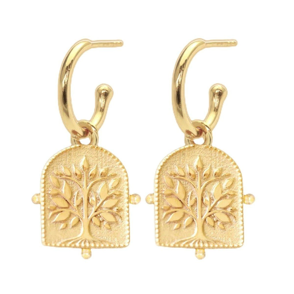 Laihas Premium Gold Tree Of Life Hoop Earrings