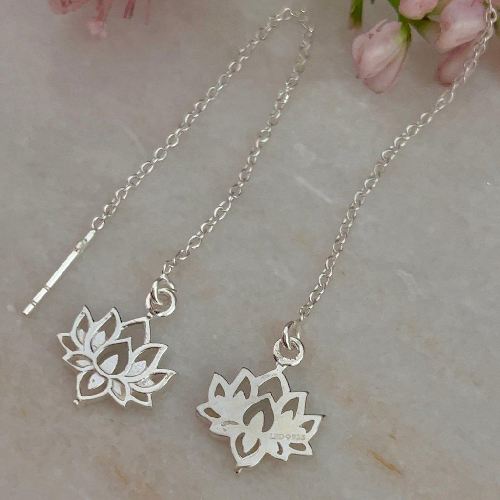 Laihas Prestige Boho Chic Lotus Flower Threader Earrings- Sterling Silver