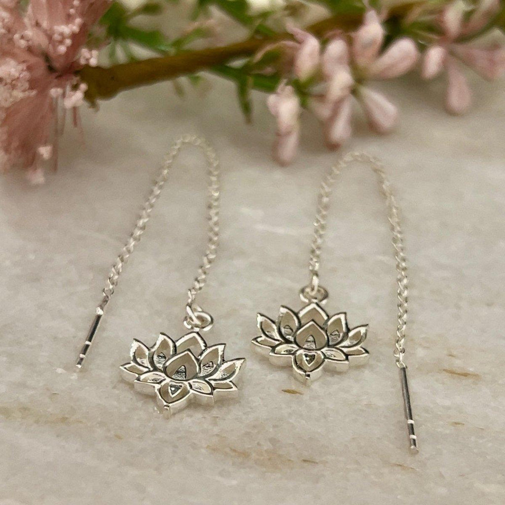 Laihas Prestige Boho Chic Lotus Flower Threader Earrings- Sterling Silver