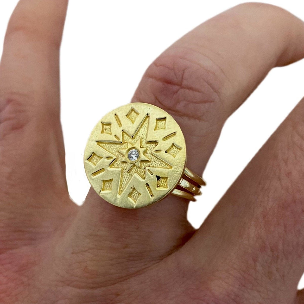 Laihas Prestige Boho Galaxy Gold Signet Ring- Topaz