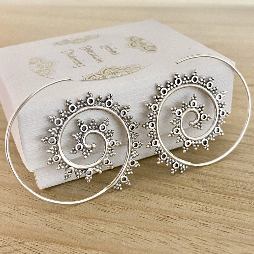 Laihas Prestige Budding Boho Spiral Hoop Earrings Sterling Silver -LBD Australia