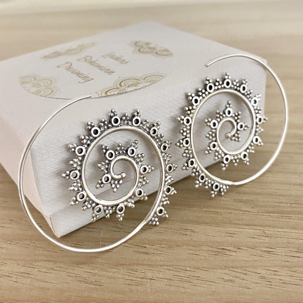 Laihas Prestige Budding Boho Spiral Hoop Earrings Sterling Silver -LBD Australia