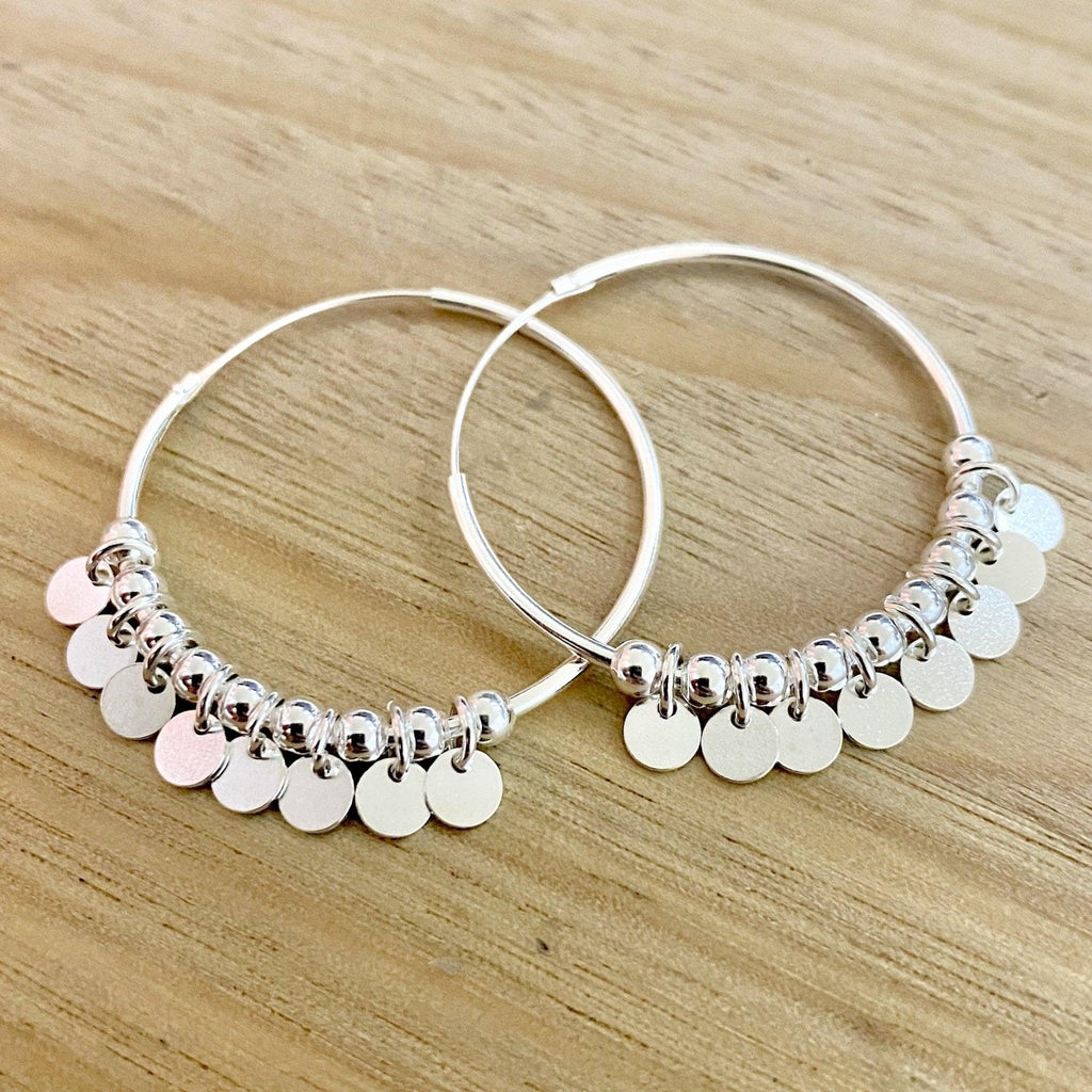 Laihas Prestige Larger Style Gypsy Disk Sterling Silver Hoop Earrings -LBD Australia