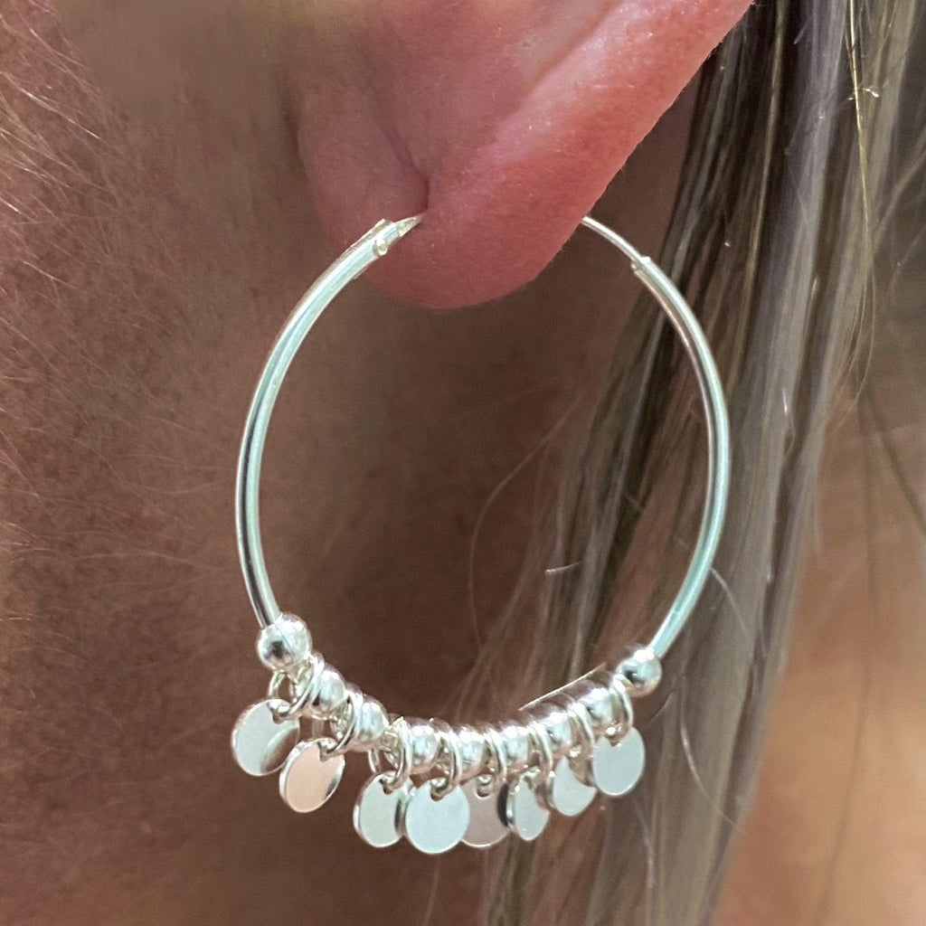 Laihas Prestige Larger Style Gypsy Disk Sterling Silver Hoop Earrings -LBD Australia