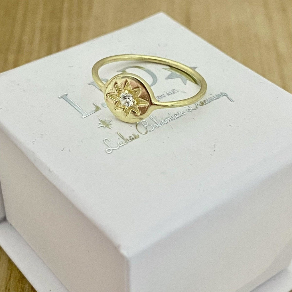 Laihas Prestige Mini Shoot for the Stars Gold Signet Ring- Topaz