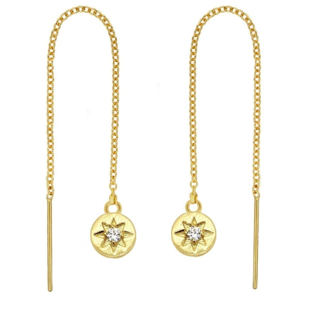 Laihas Prestige Shoot For The Stars Disk Gold Threader Earrings -Topaz