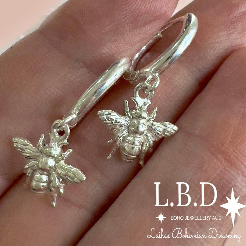 Laihas Prestige Sterling Silver Bee Hoop Earrings.