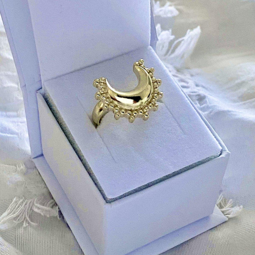 Laihas Prestige ‘Tammie’ Goddess Crescent Moon Boho Ring- Gold