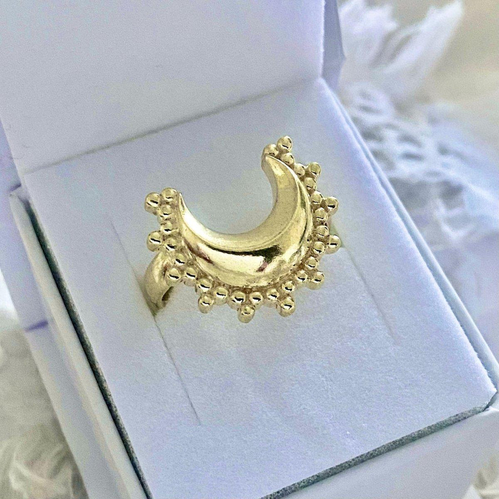 Laihas Prestige ‘Tammie’ Goddess Crescent Moon Boho Ring- Gold