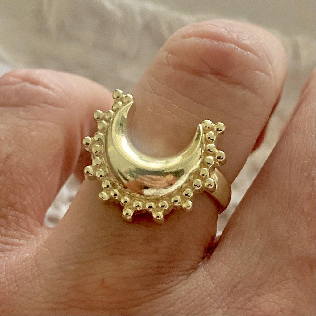 Laihas Prestige ‘Tammie’ Goddess Crescent Moon Boho Ring- Gold