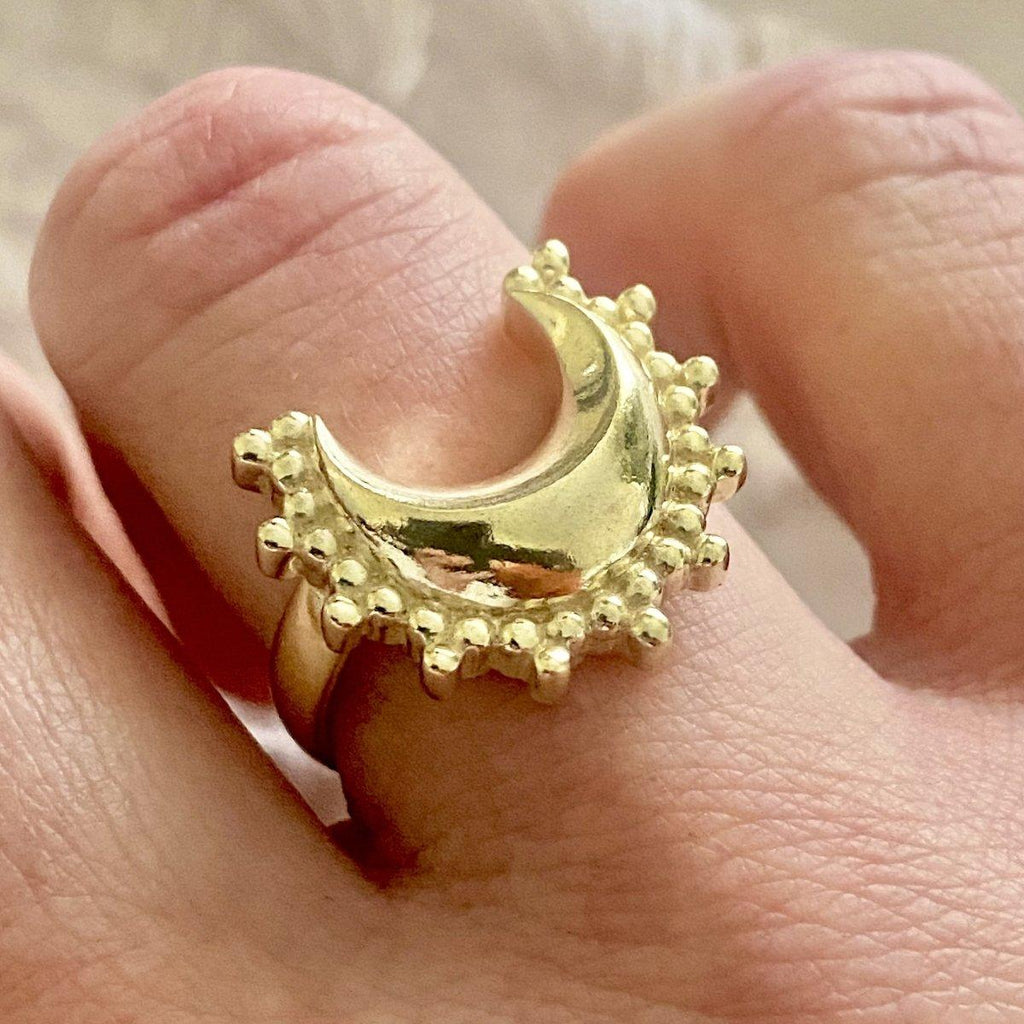 Laihas Prestige ‘Tammie’ Goddess Crescent Moon Boho Ring- Gold