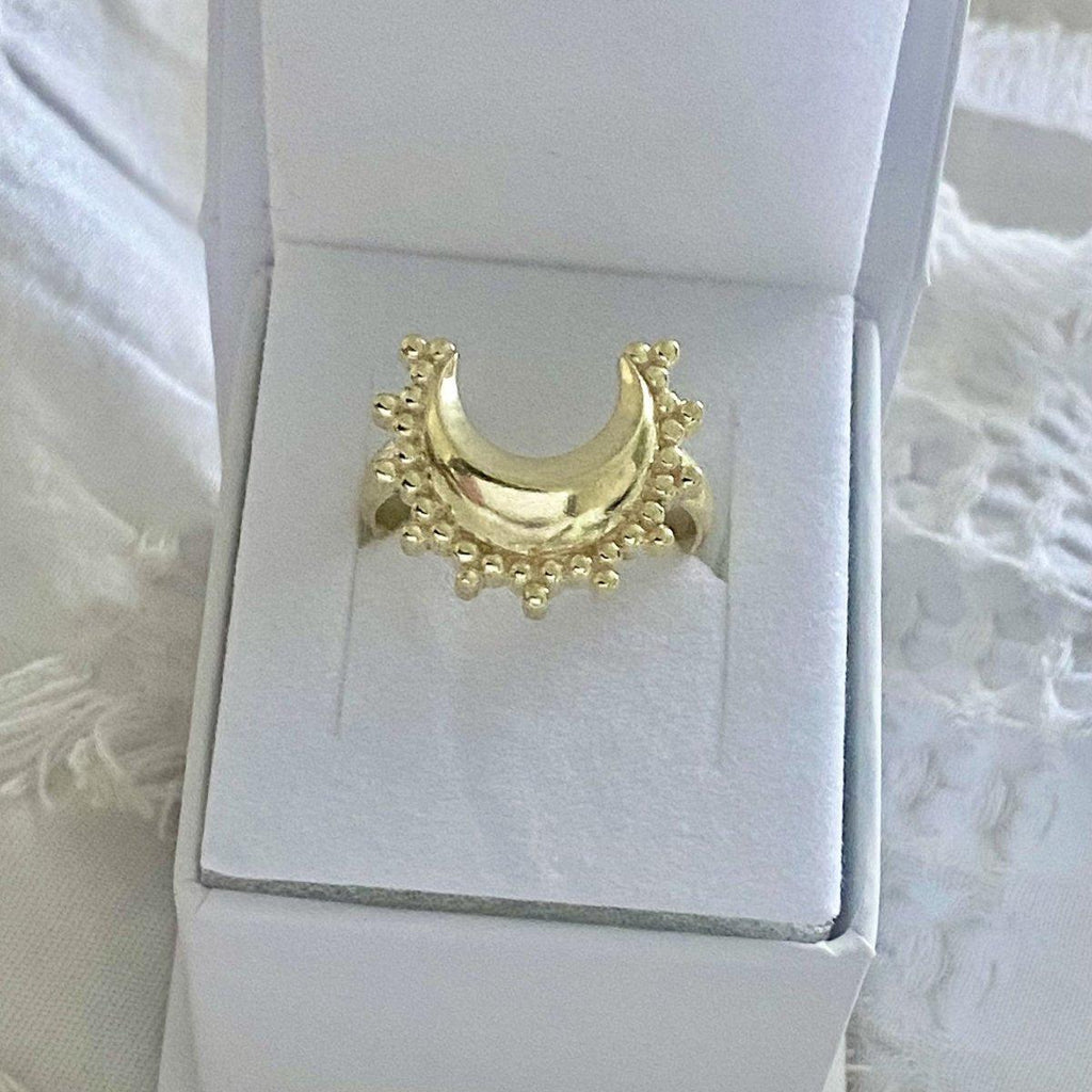 Laihas Prestige ‘Tammie’ Goddess Crescent Moon Boho Ring- Gold
